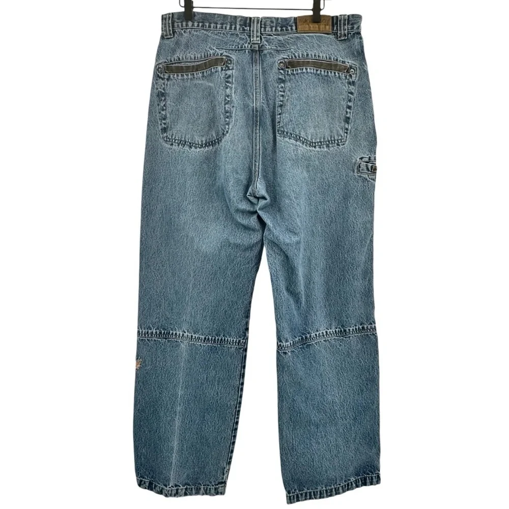 Vintage Bugle Boy Jeans Baggy Loose Fit Distressed Patched Blue Black Denim | 34